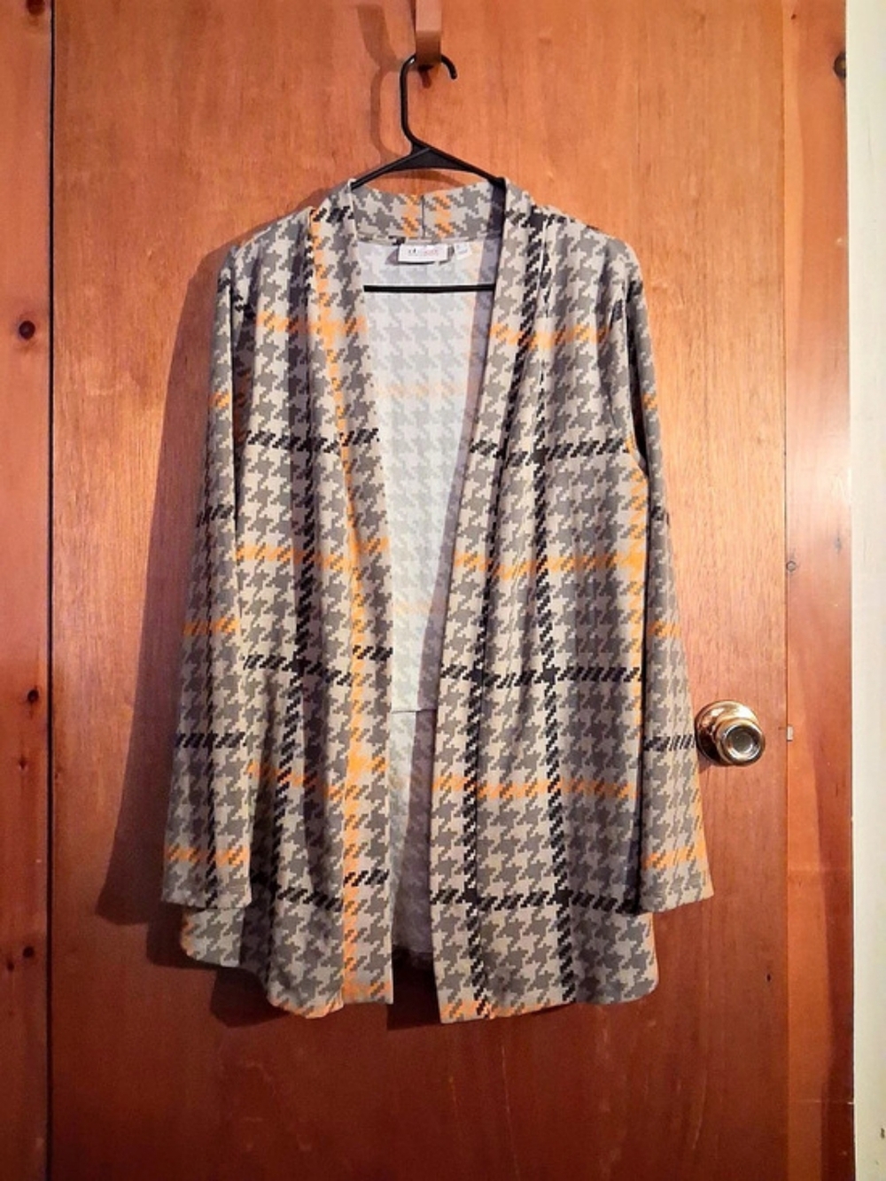 Houndstooth Long Cardigan in Gray & Orange